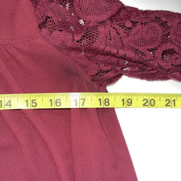Ann Taylor LOFT Maroon Sheer Lace Sleeve Contrast Blouse Xsmall Women’s - Picture 8 of 12